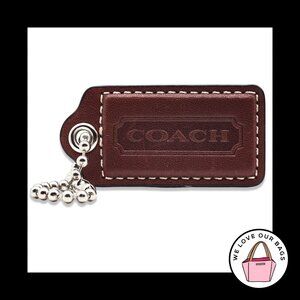 2.5" Large COACH Walnut Brown Leather Nickel Key Fob Bag Charm Keychain Hang Tag